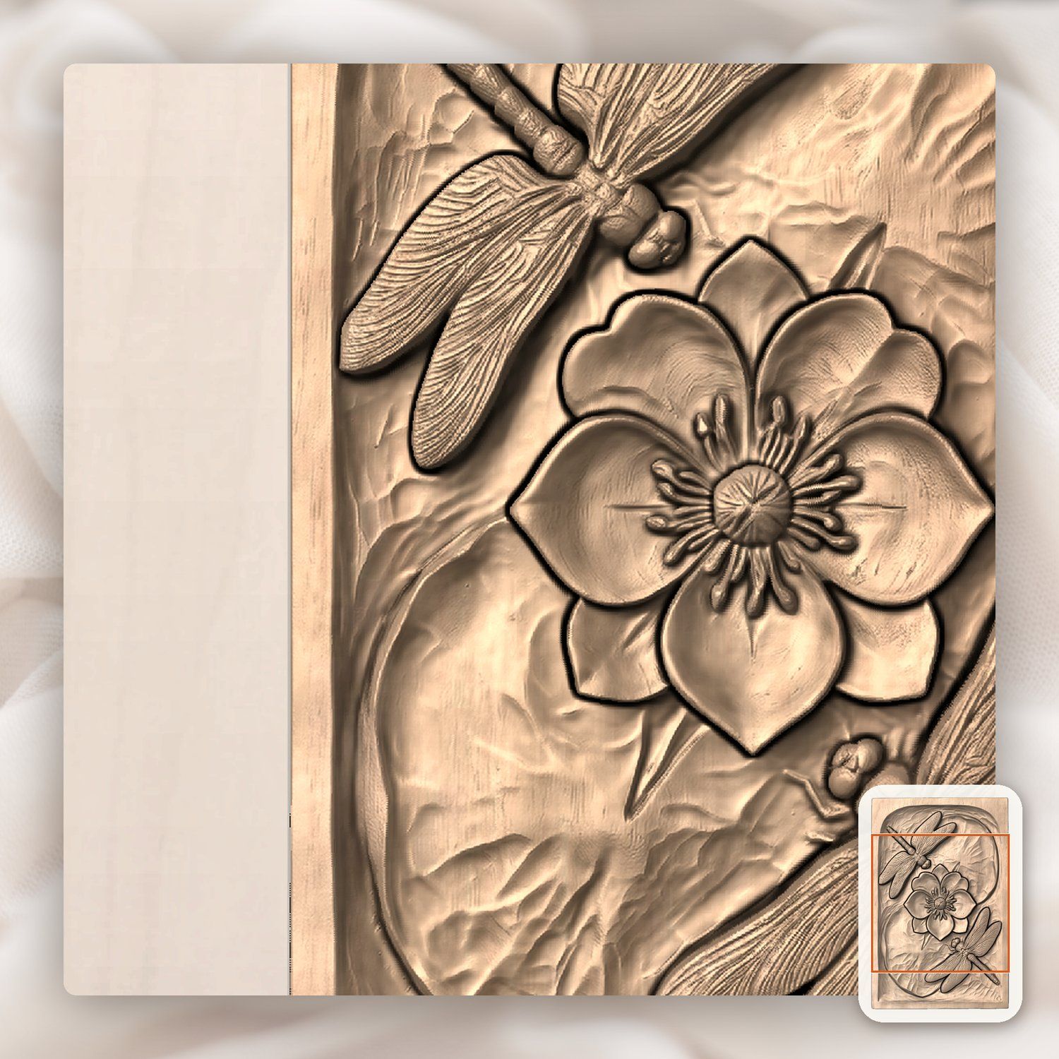 Dragonfly Pond Flower Nature Scene CNC Relief STL bas-relief STL — view 10