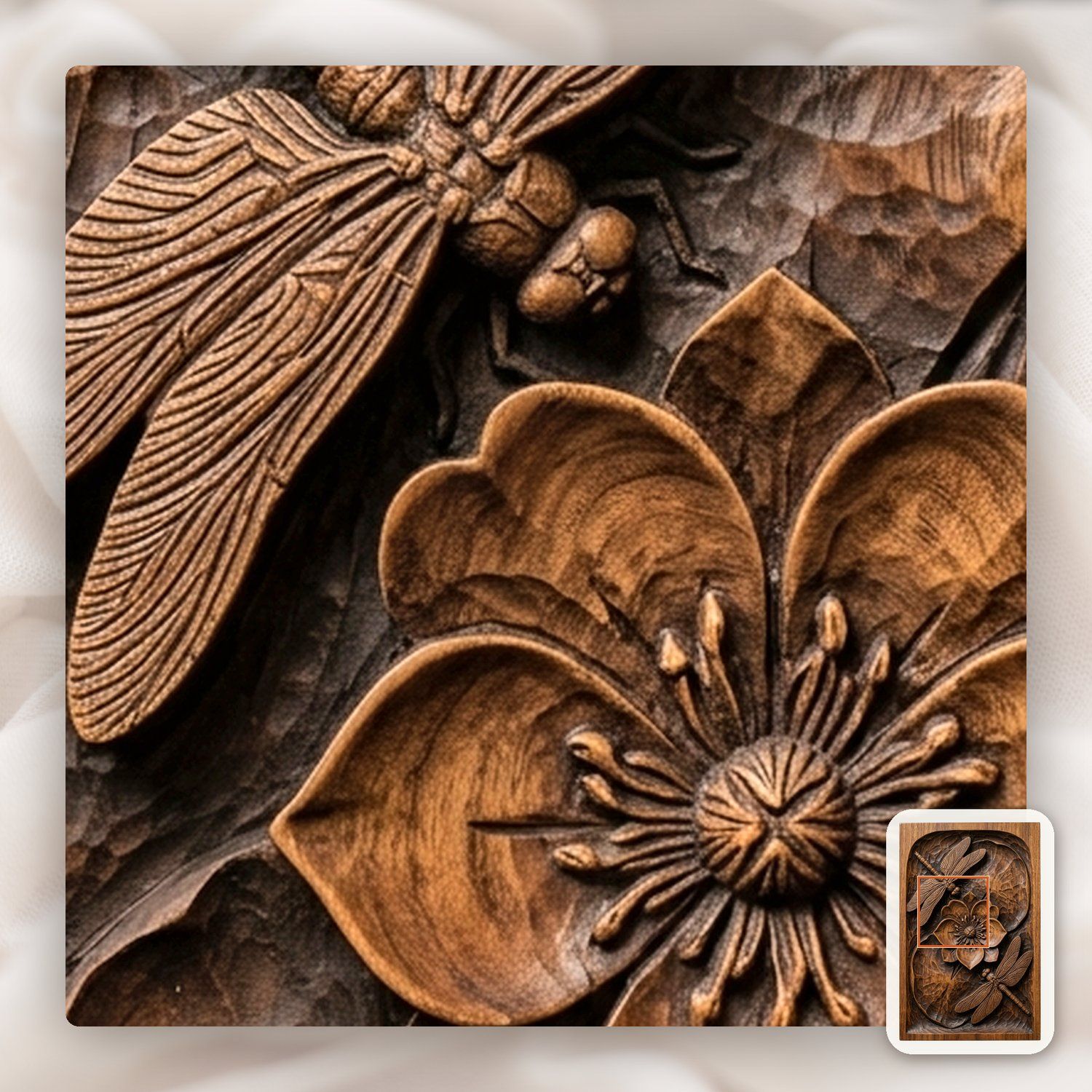 Dragonfly Pond Flower Nature Scene CNC Relief STL bas-relief STL — view 11
