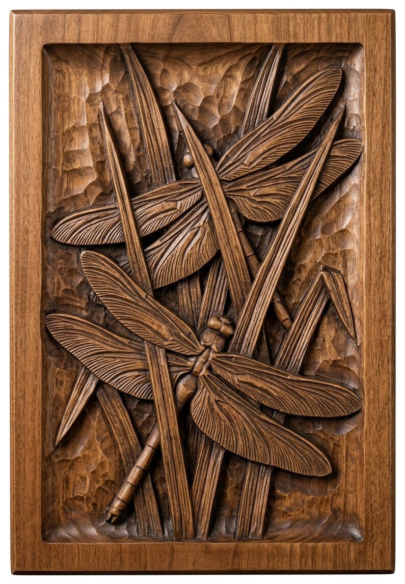 Dragonfly Pond Reeds Nature CNC Relief STL bas-relief STL — view 4
