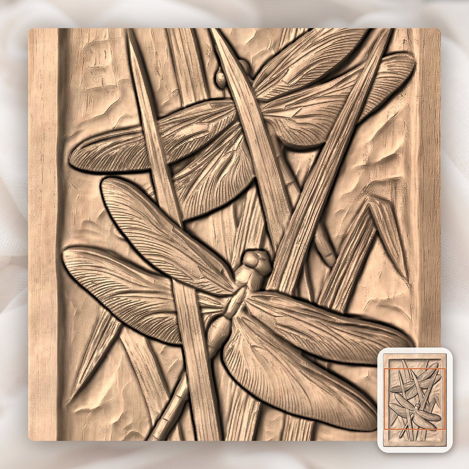 Dragonfly Pond Reeds Nature CNC Relief STL bas-relief STL — view 7