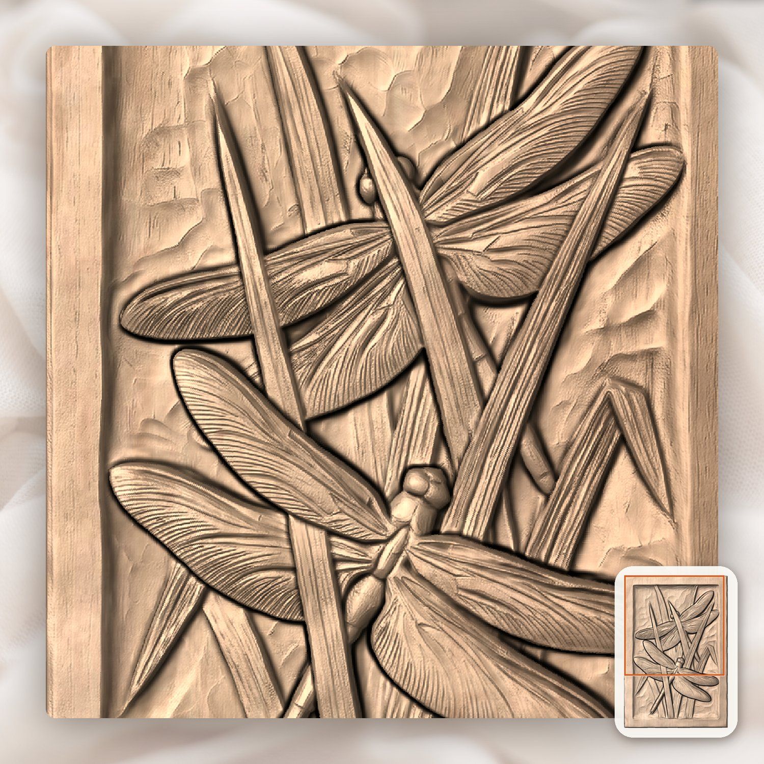 Dragonfly Pond Reeds Nature CNC Relief STL bas-relief STL — view 8
