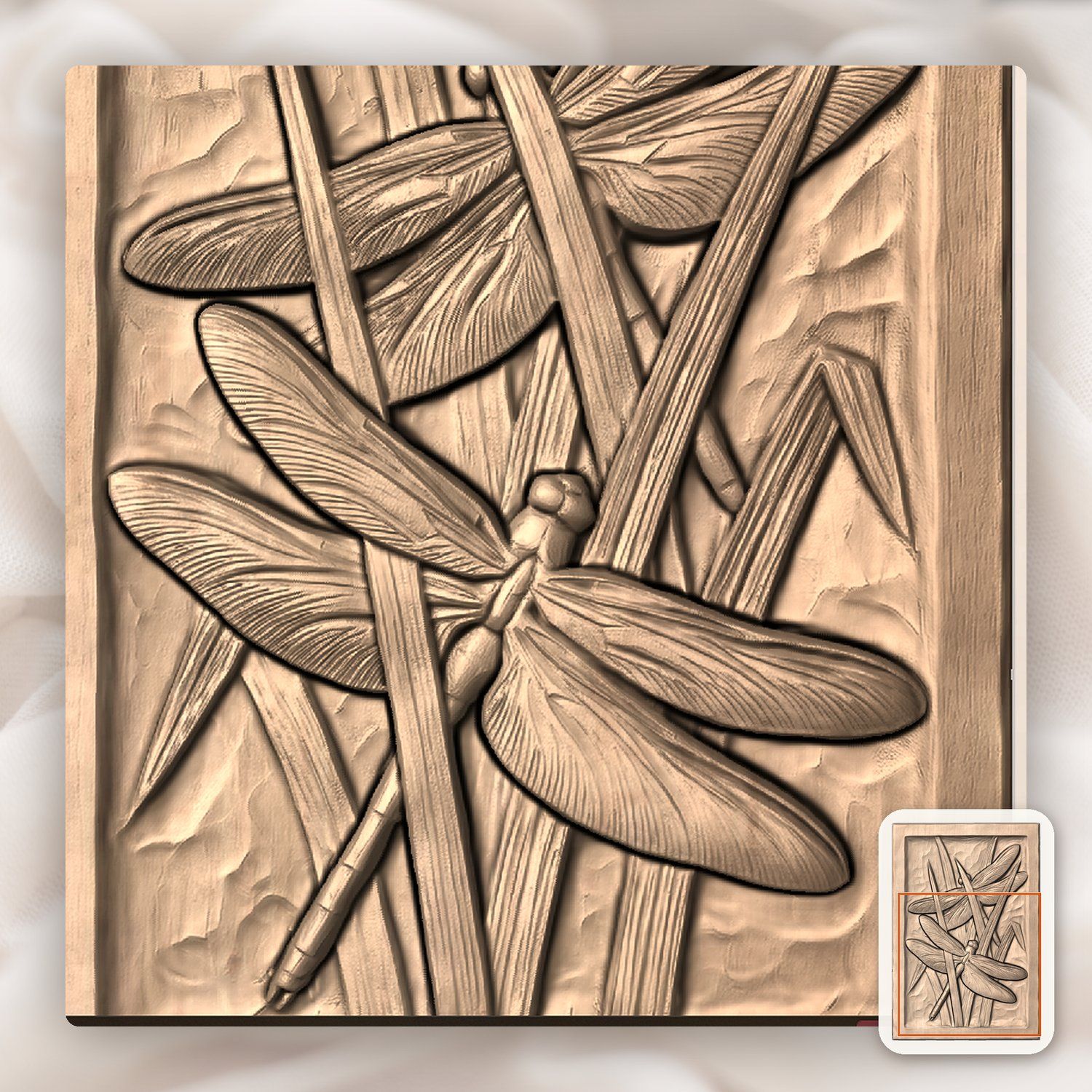 Dragonfly Pond Reeds Nature CNC Relief STL bas-relief STL — view 9
