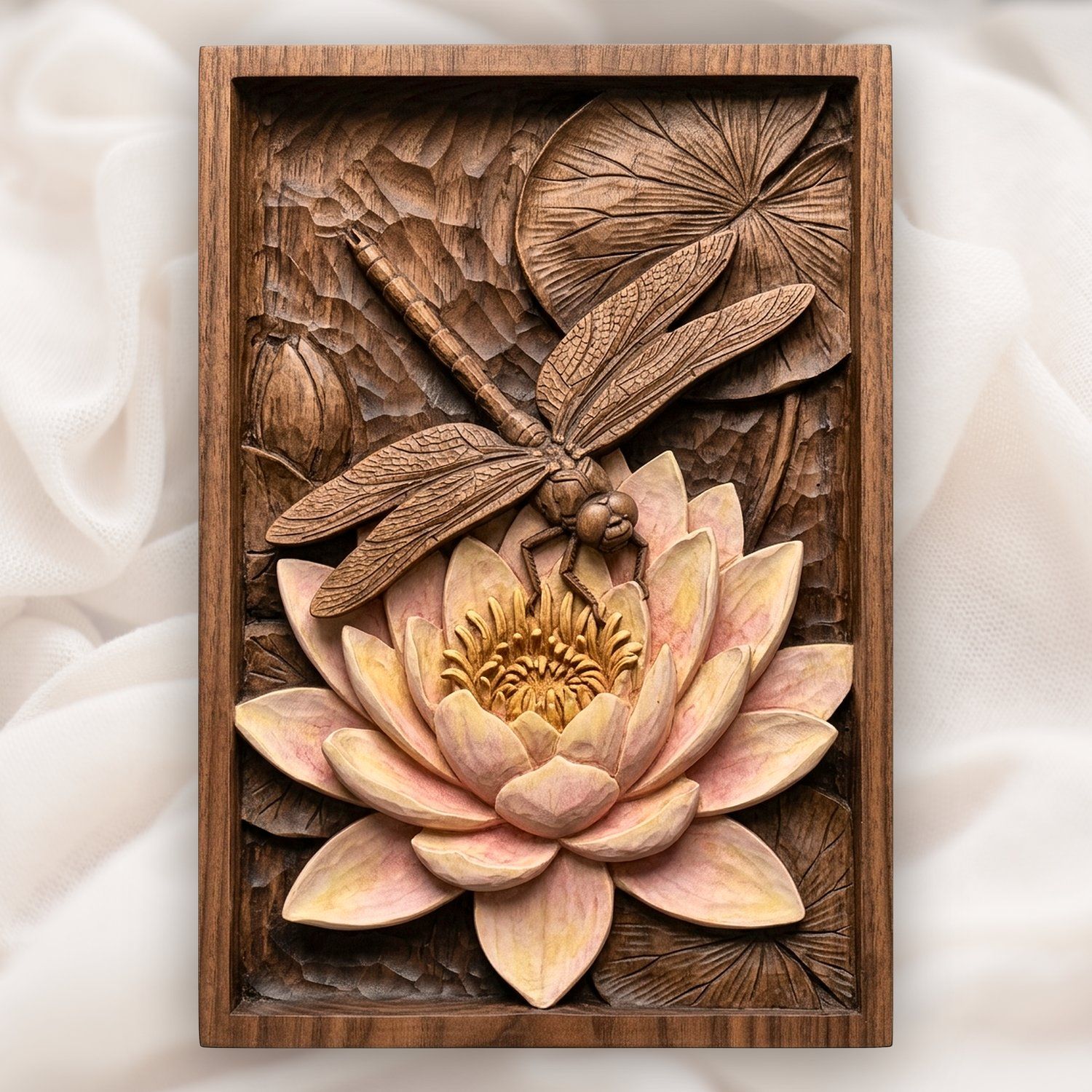 Dragonfly Water Lily Pond Scene CNC Relief STL bas-relief STL design