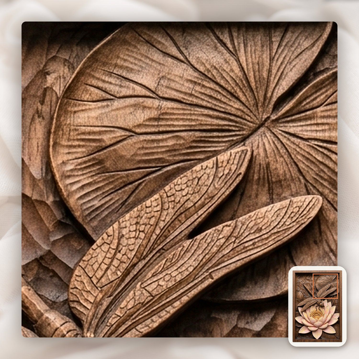 Dragonfly Water Lily Pond Scene CNC Relief STL bas-relief STL — view 12