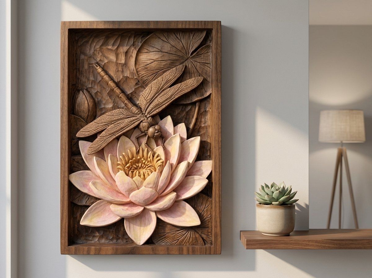 Dragonfly Water Lily Pond Scene CNC Relief STL bas-relief STL — view 13