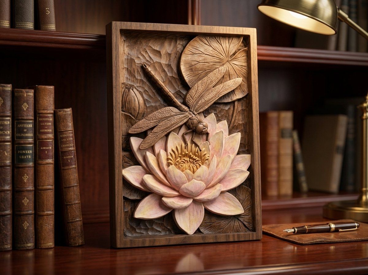 Dragonfly Water Lily Pond Scene CNC Relief STL bas-relief STL — view 14