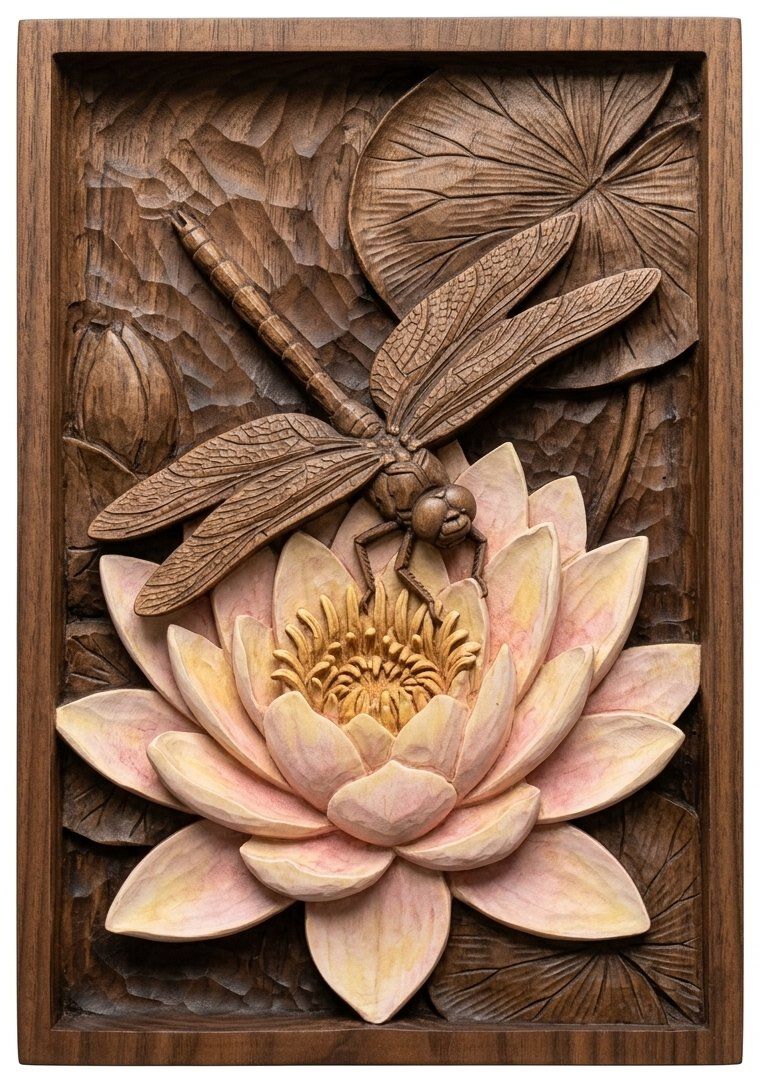 Dragonfly Water Lily Pond Scene CNC Relief STL bas-relief STL — view 4