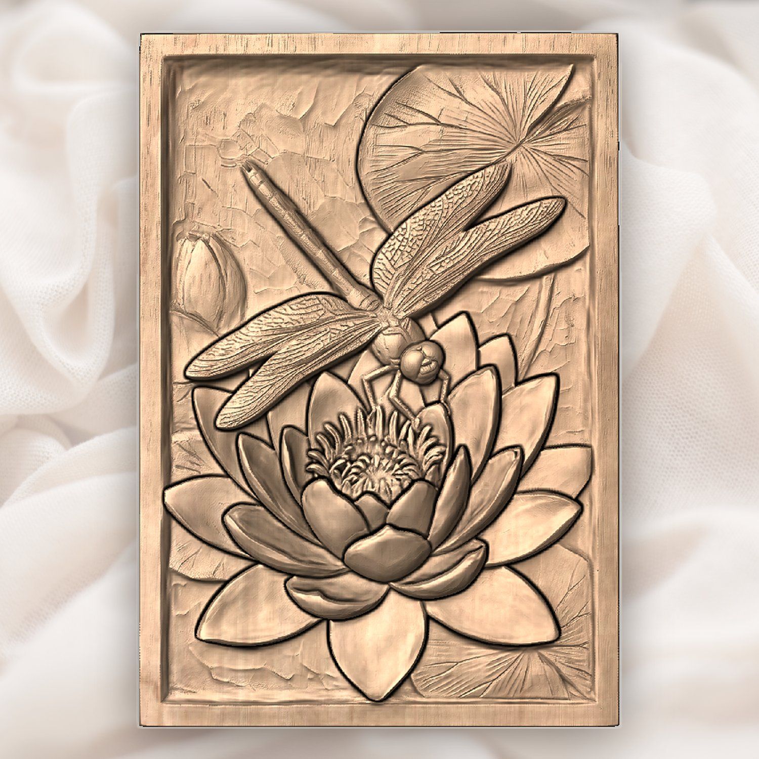 Dragonfly Water Lily Pond Scene CNC Relief STL bas-relief STL — view 5