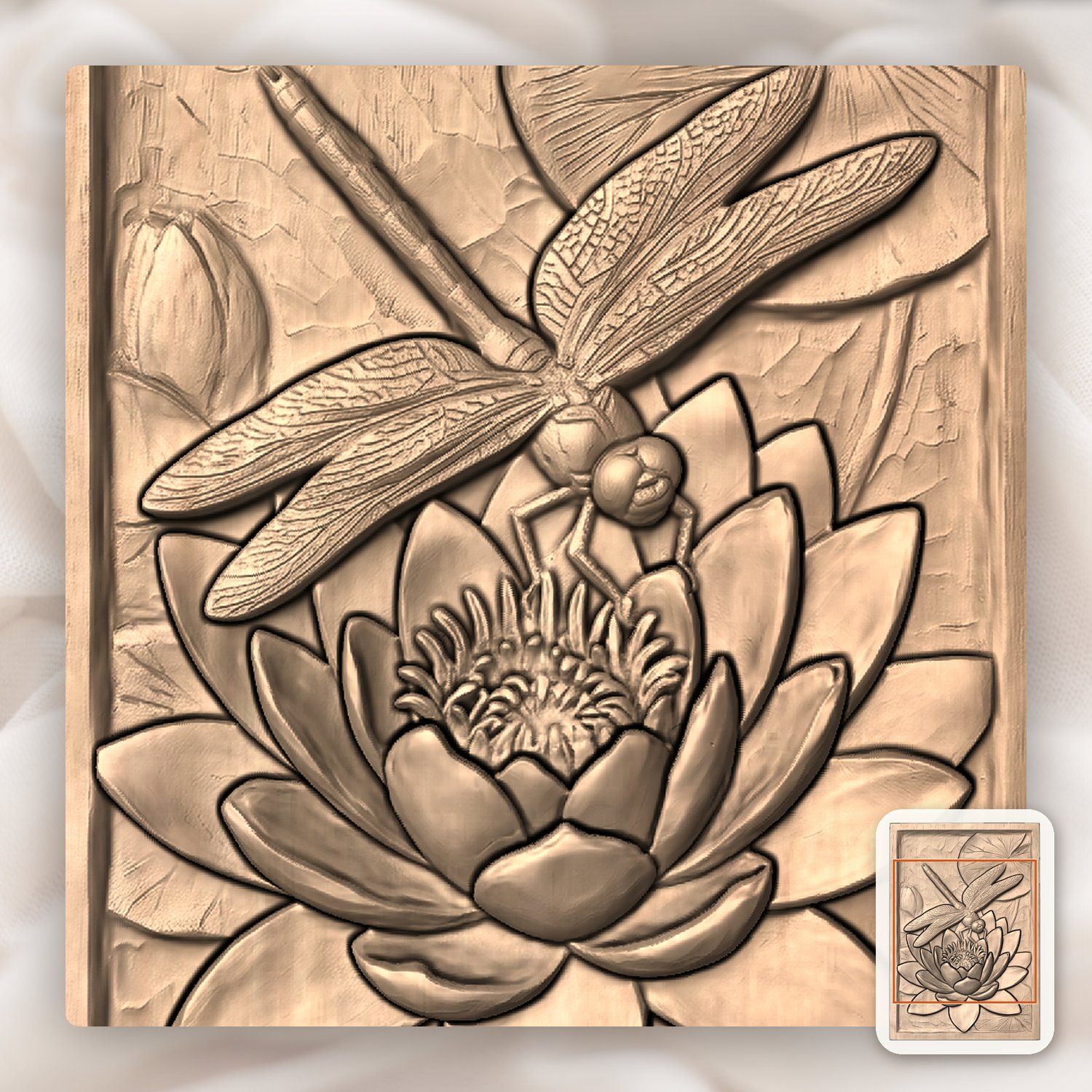 Dragonfly Water Lily Pond Scene CNC Relief STL bas-relief STL — view 7