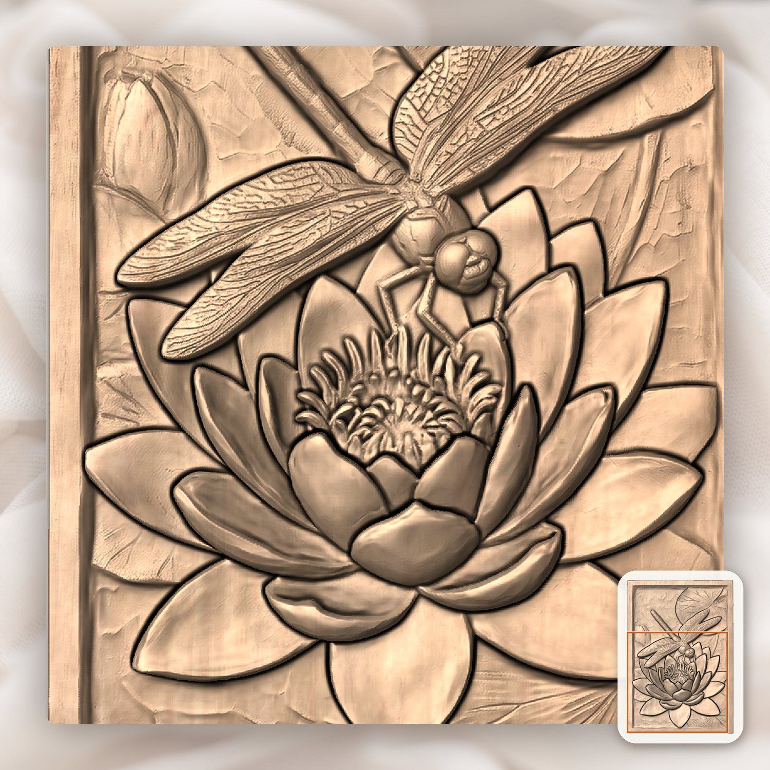Dragonfly Water Lily Pond Scene CNC Relief STL bas-relief STL — view 8