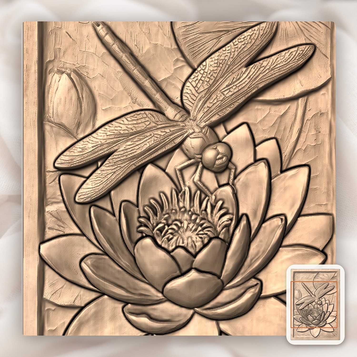 Dragonfly Water Lily Pond Scene CNC Relief STL bas-relief STL — view 9