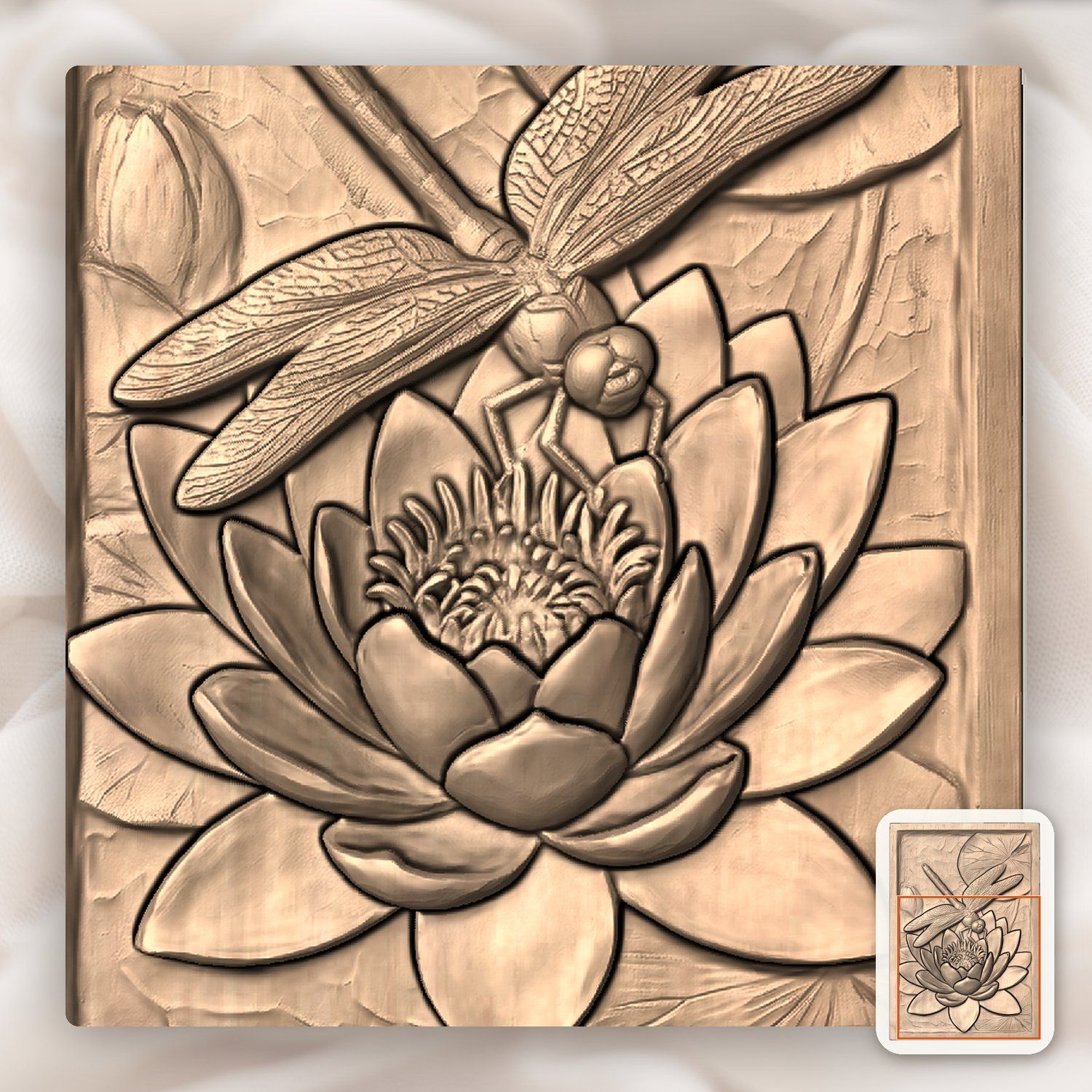 Dragonfly Water Lily Pond Scene CNC Relief STL bas-relief STL — view 10