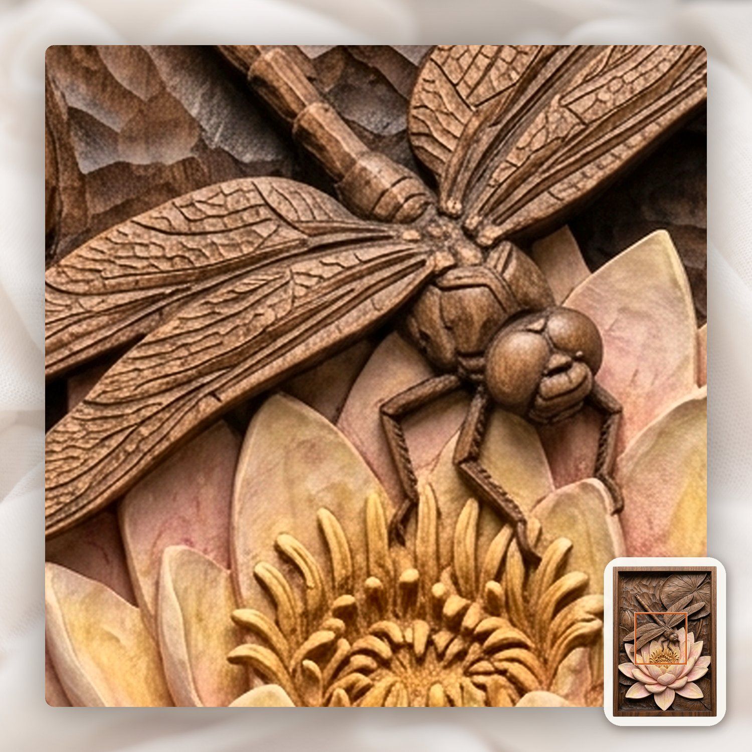 Dragonfly Water Lily Pond Scene CNC Relief STL bas-relief STL — view 11