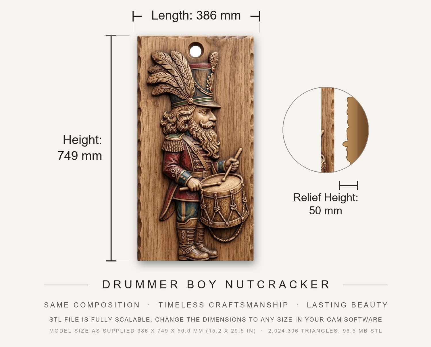 Drummer Boy Nutcracker CNC Relief STL bas-relief STL — view 3