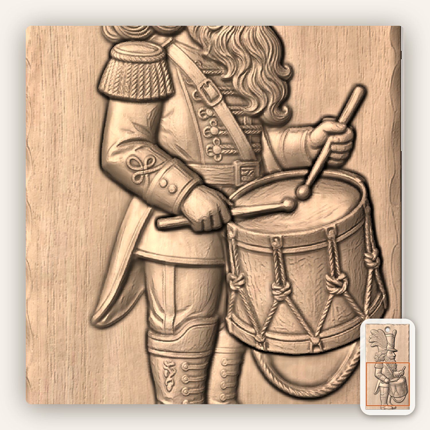 Drummer Boy Nutcracker CNC Relief STL bas-relief STL — view 8