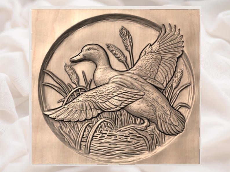 Mallard Drake Landing in the Reeds Bas-Relief STL bas-relief STL — view 2