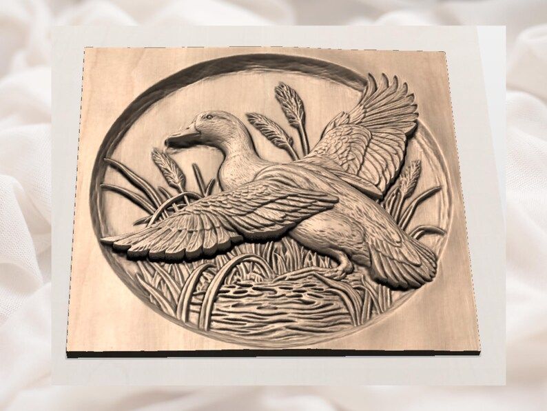 Mallard Drake Landing in the Reeds Bas-Relief STL bas-relief STL — view 3