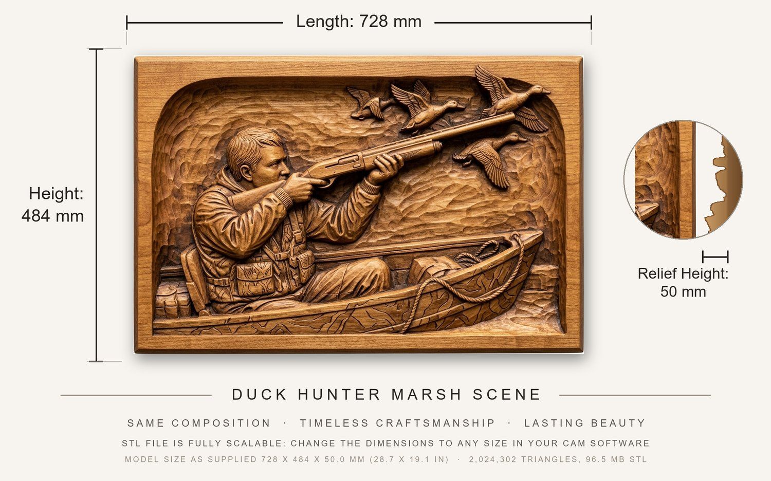 Duck Hunter Marsh Scene CNC Relief STL bas-relief STL — view 3