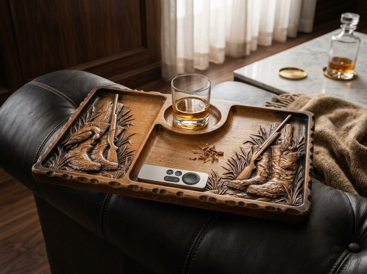 Duck Hunting Boots Shotgun Sofa Arm Tray Top CNC Relief STL bas-relief STL — view 9