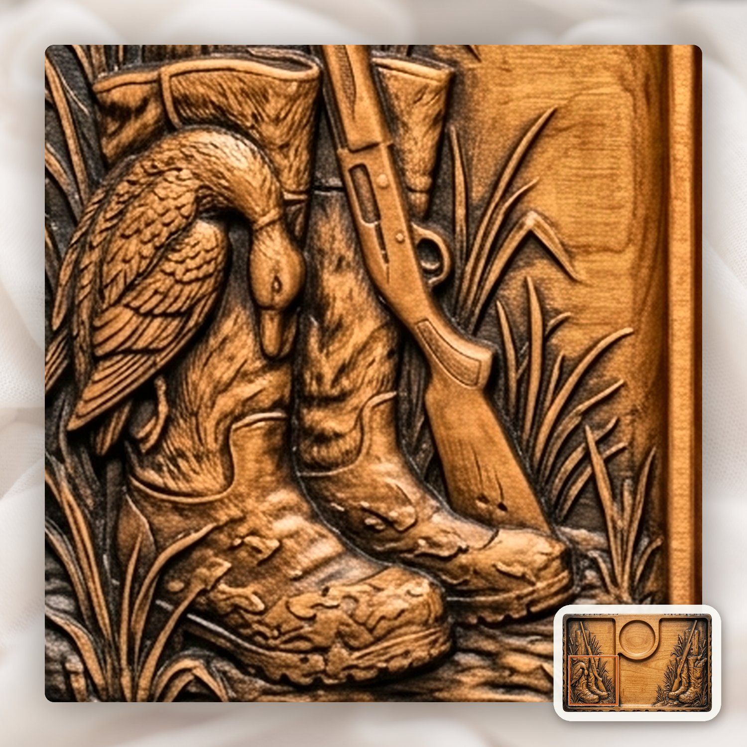 Duck Hunting Boots Shotgun Sofa Arm Tray Top CNC Relief STL bas-relief STL — view 6