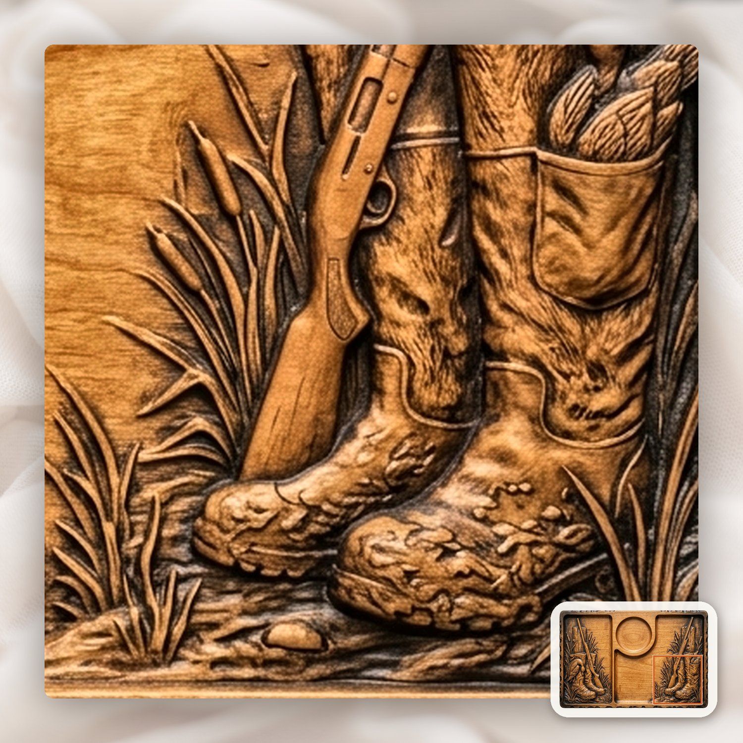 Duck Hunting Boots Shotgun Sofa Arm Tray Top CNC Relief STL bas-relief STL — view 7