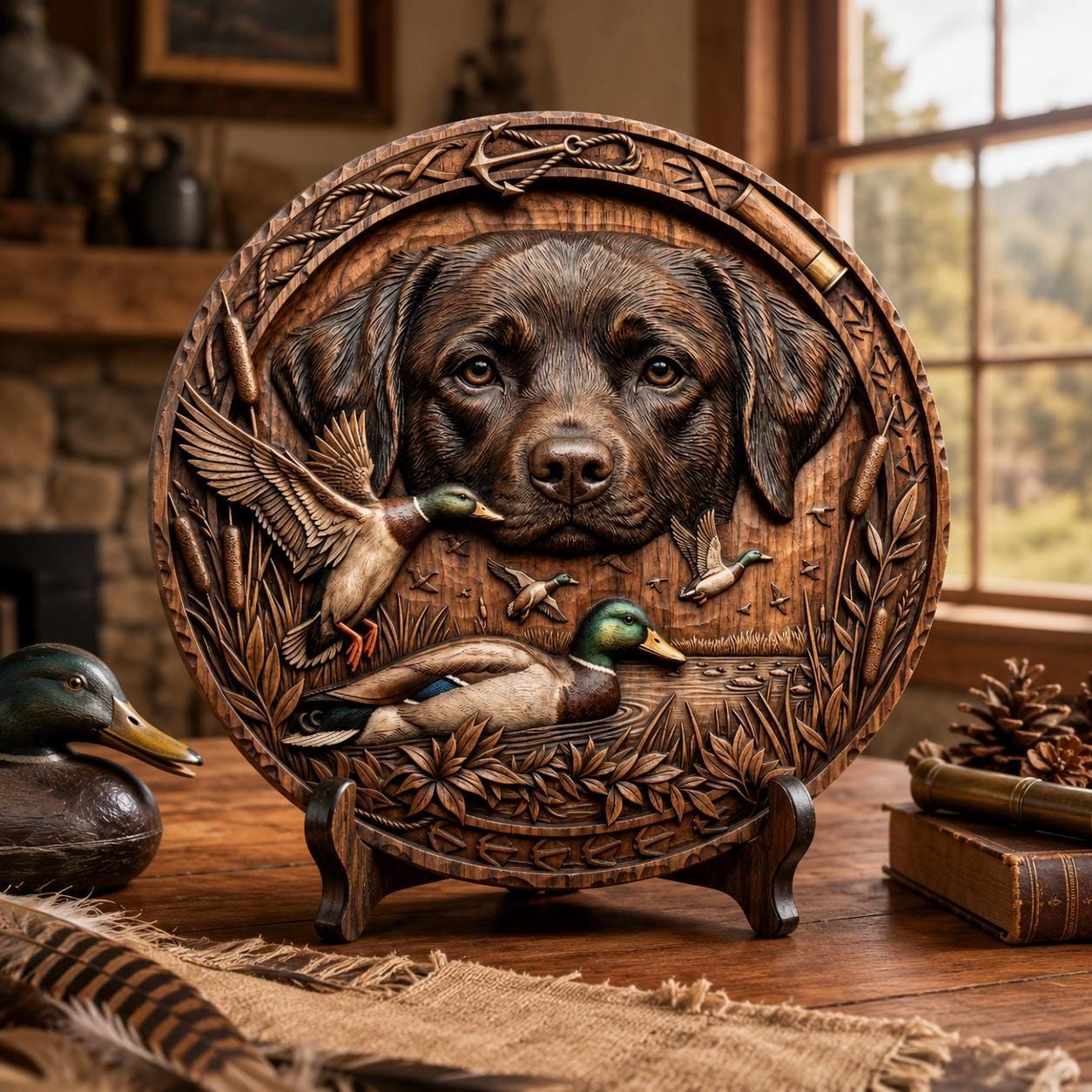 Labrador and Mallard Marsh Hunt Bas-Relief STL Panel bas-relief STL — view 3