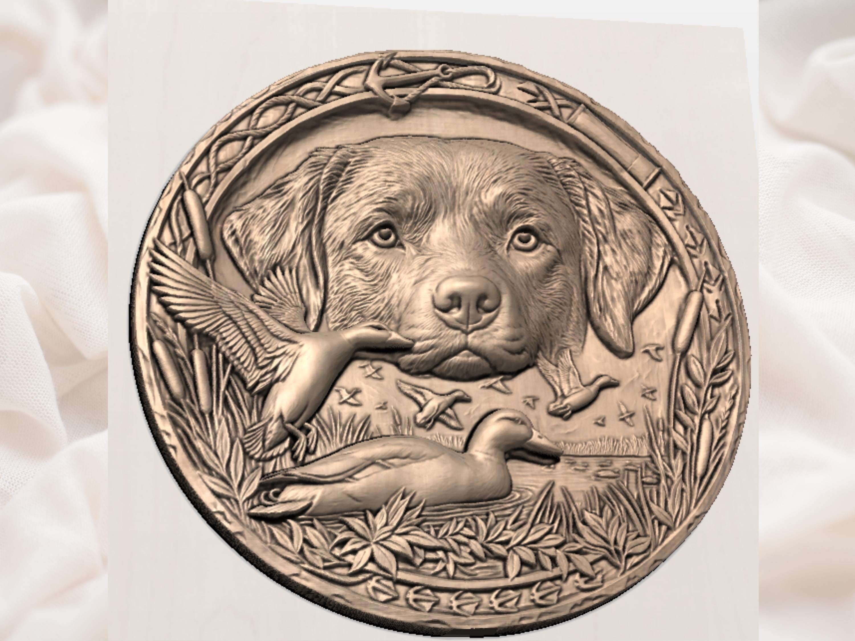 Labrador and Mallard Marsh Hunt Bas-Relief STL Panel bas-relief STL — view 4