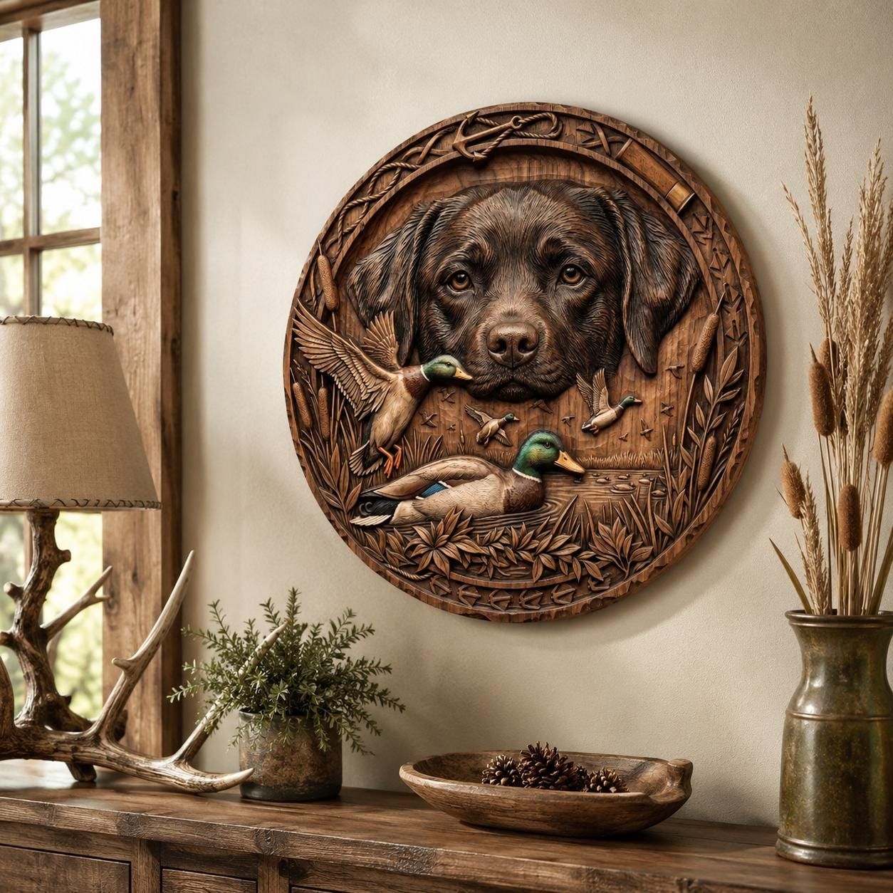 Labrador and Mallard Marsh Hunt Bas-Relief STL Panel bas-relief STL — view 5