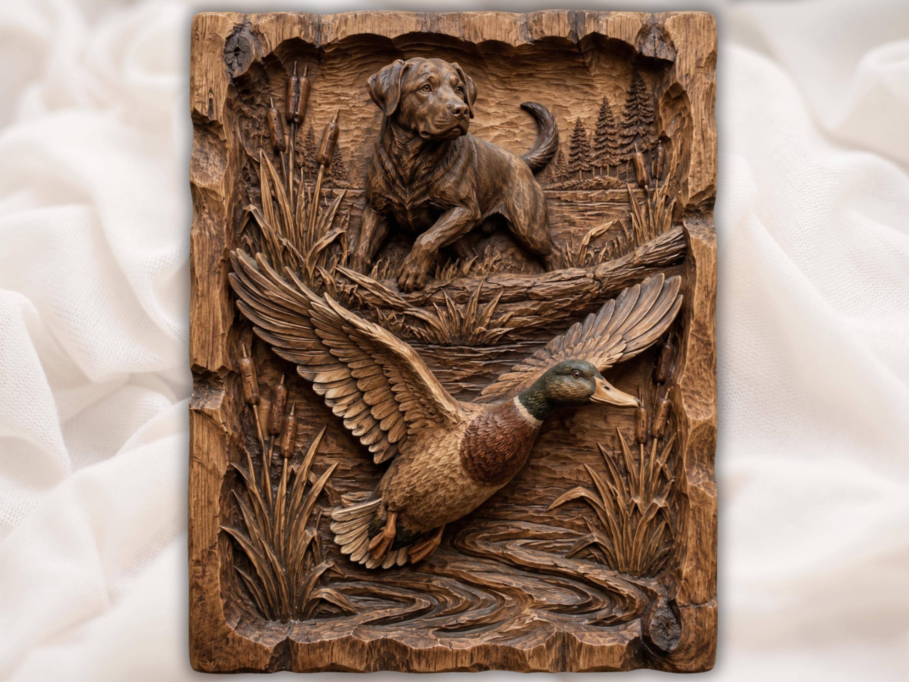 Duck Hunting Dog Relief bas-relief STL file for CNC router, laser engraver & 3D printing