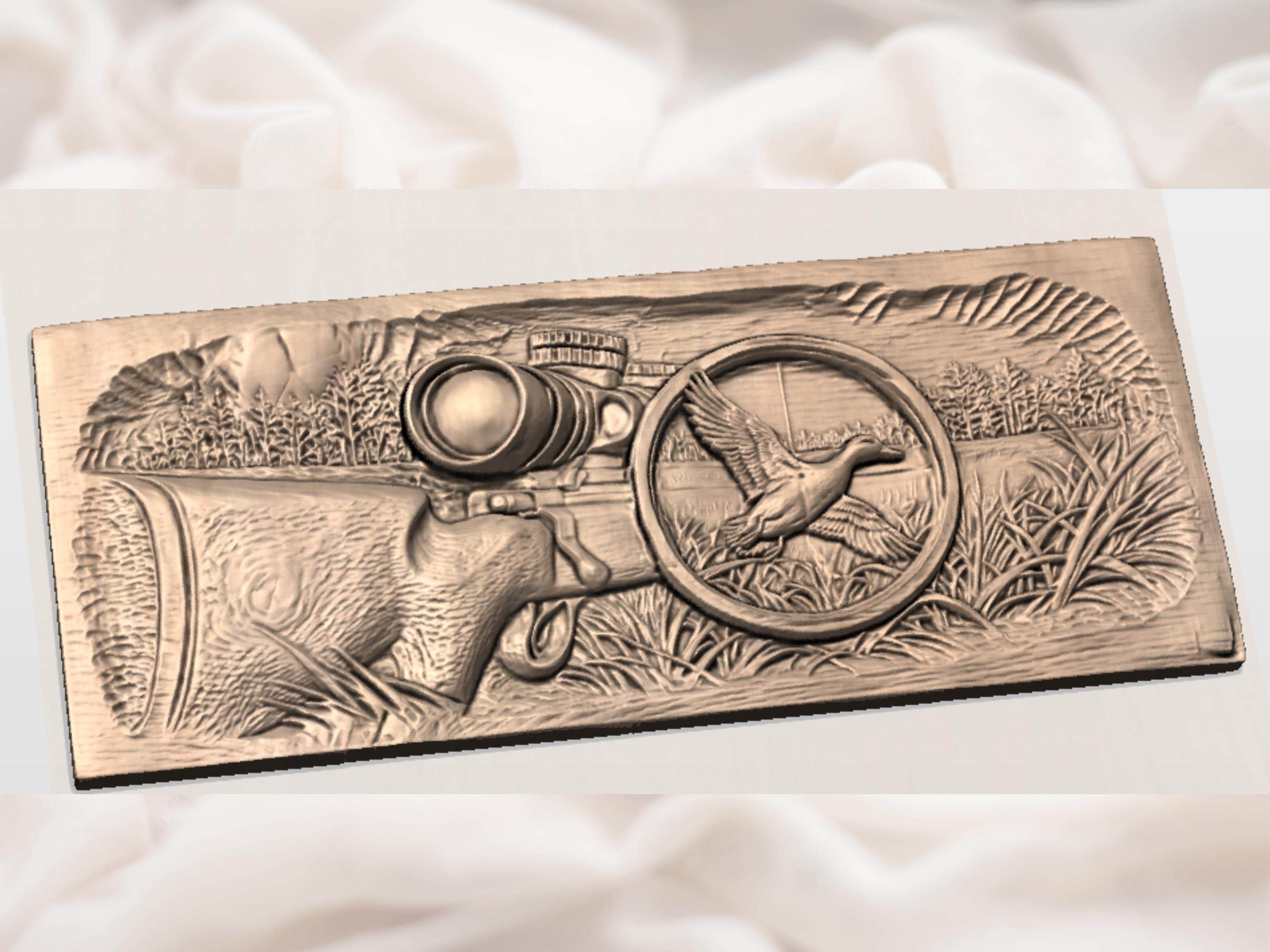 Duck in Flight Through a Rifle Scope Bas-Relief STL bas-relief STL — view 2
