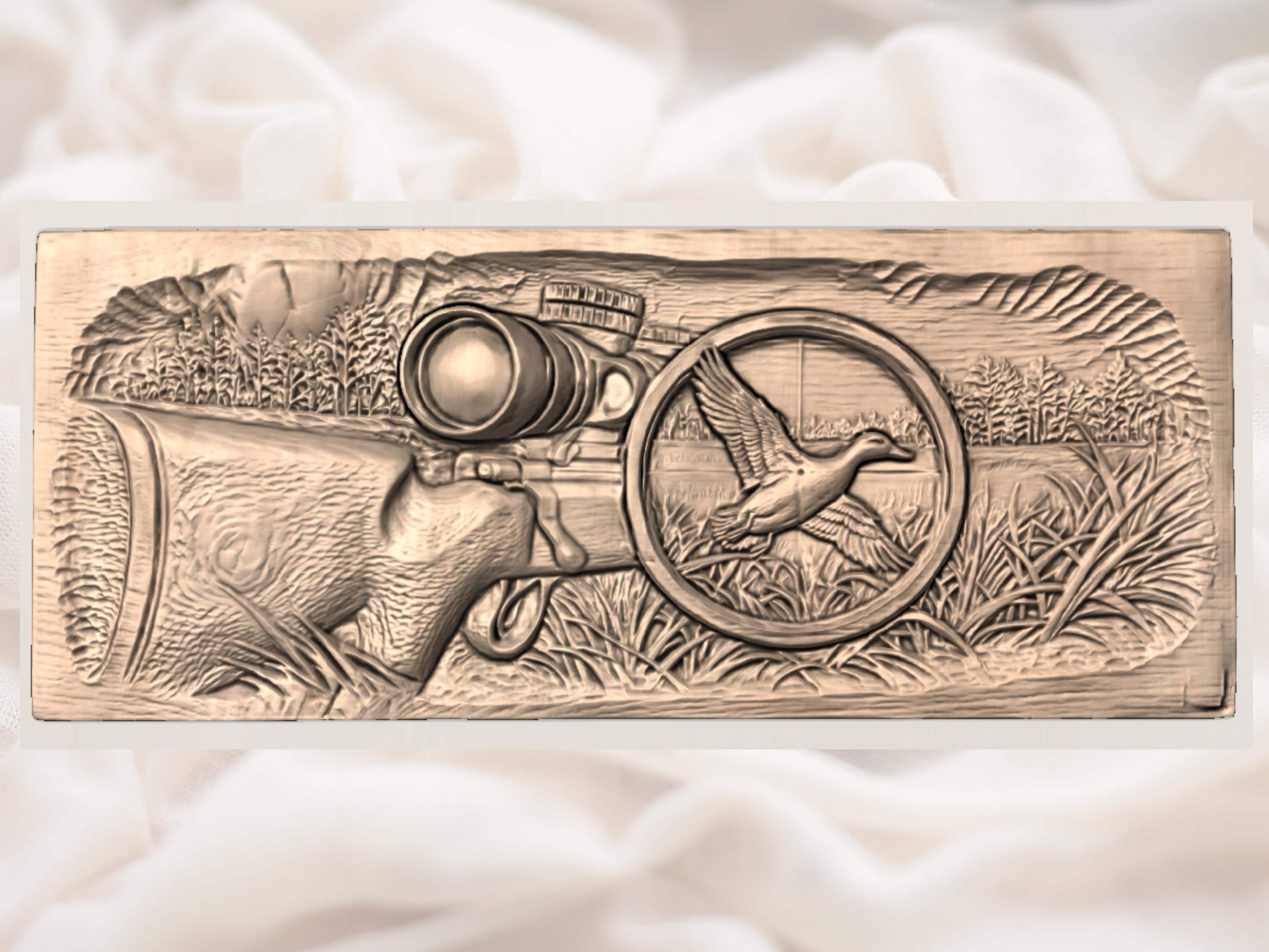 Duck in Flight Through a Rifle Scope Bas-Relief STL bas-relief STL — view 3
