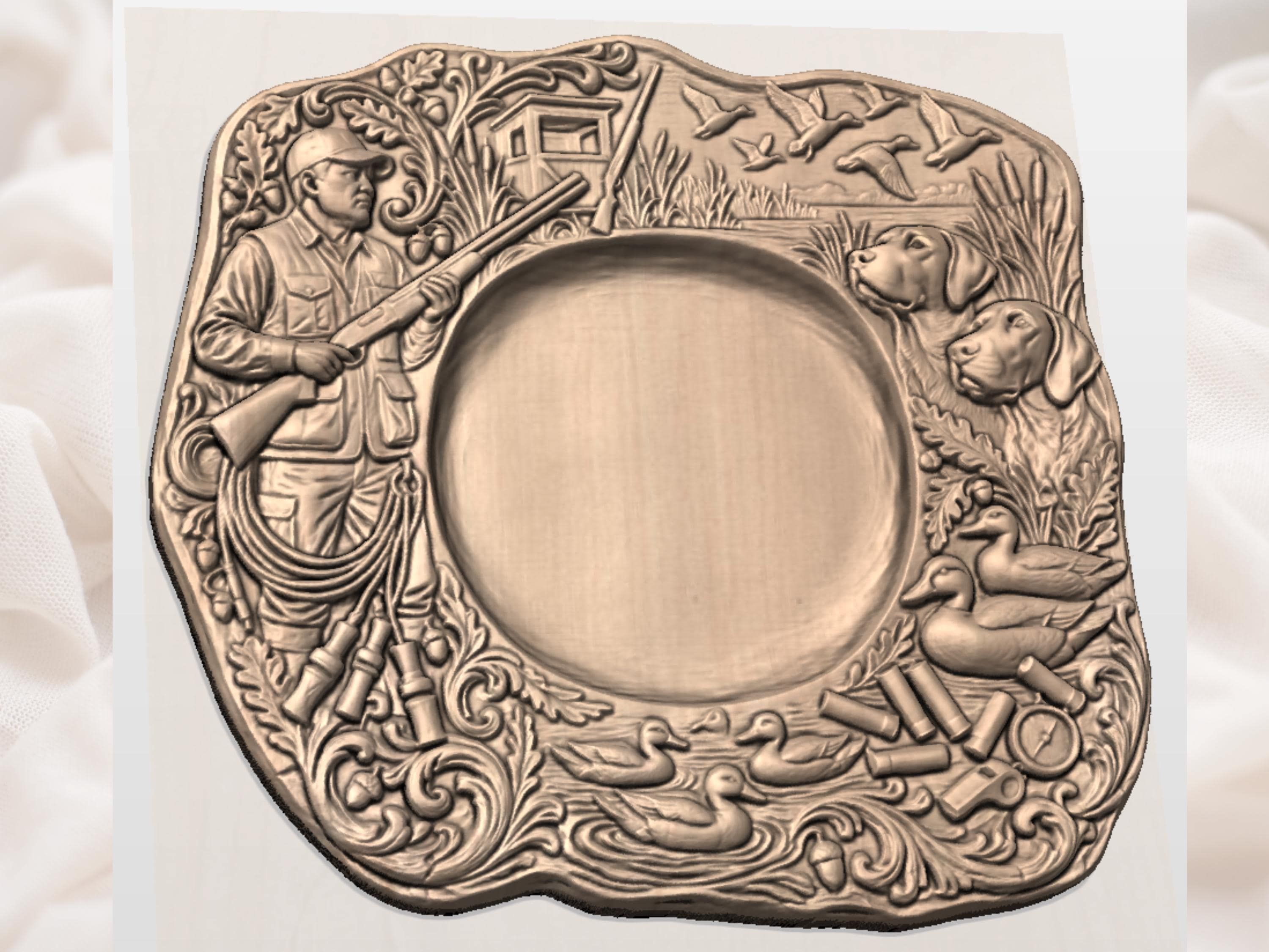 Duck Hunting Marsh Serving Platter with Blind and Mallards STL bas-relief STL — view 2