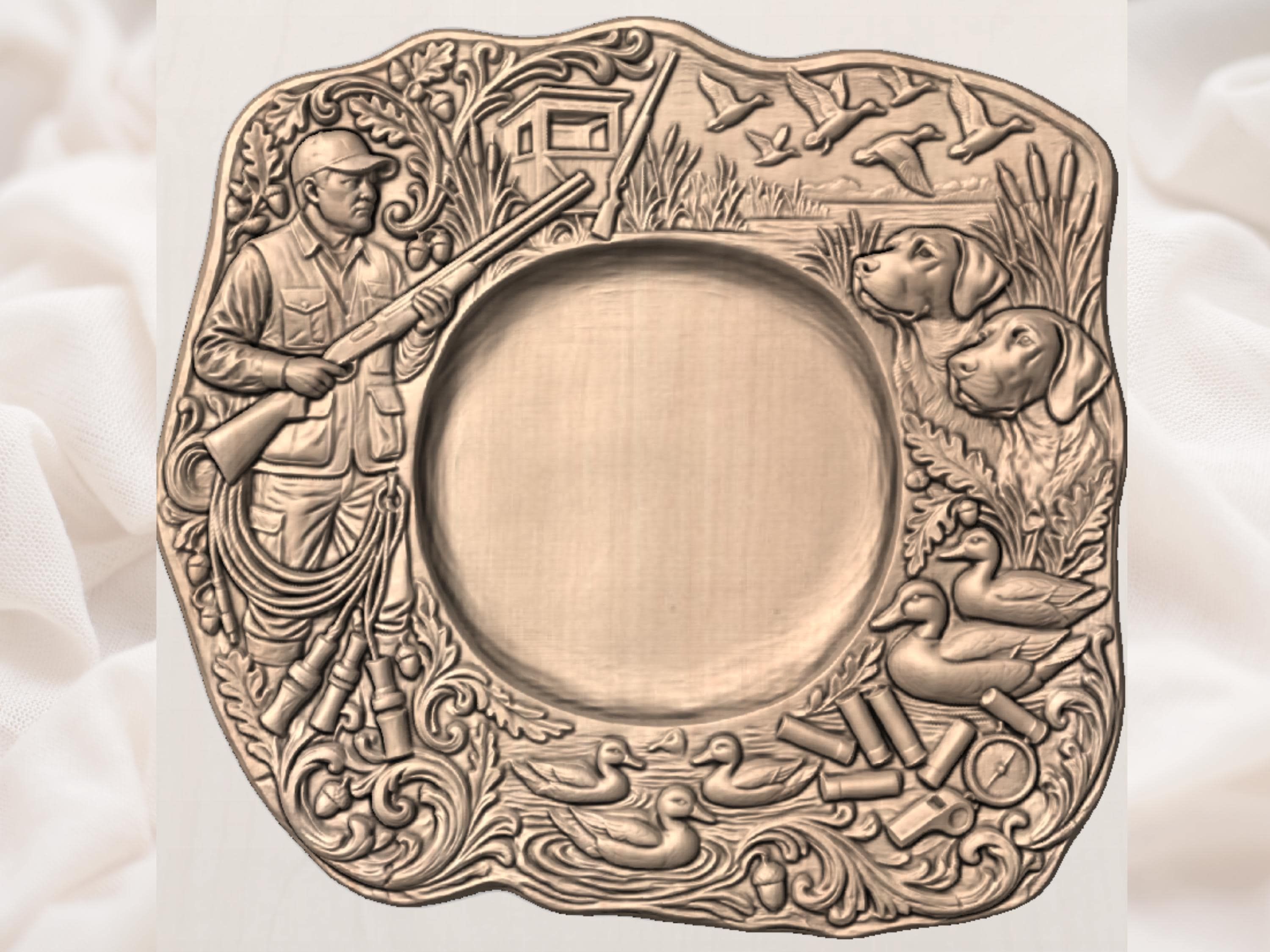 Duck Hunting Marsh Serving Platter with Blind and Mallards STL bas-relief STL — view 3