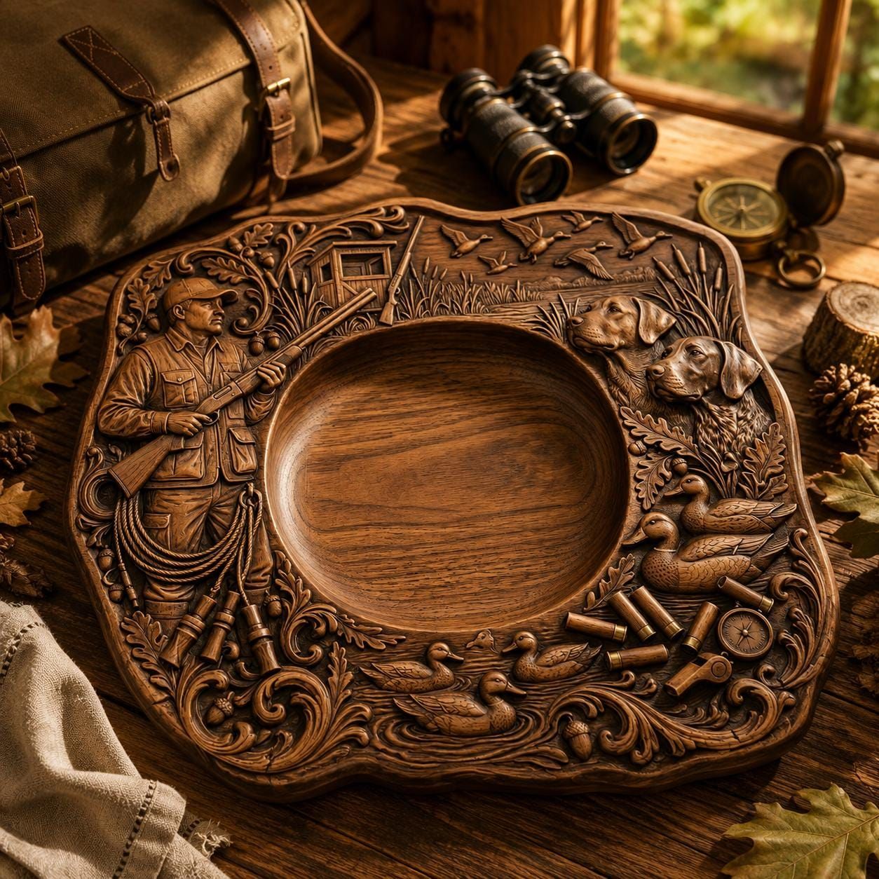 Duck Hunting Marsh Serving Platter with Blind and Mallards STL bas-relief STL — view 5