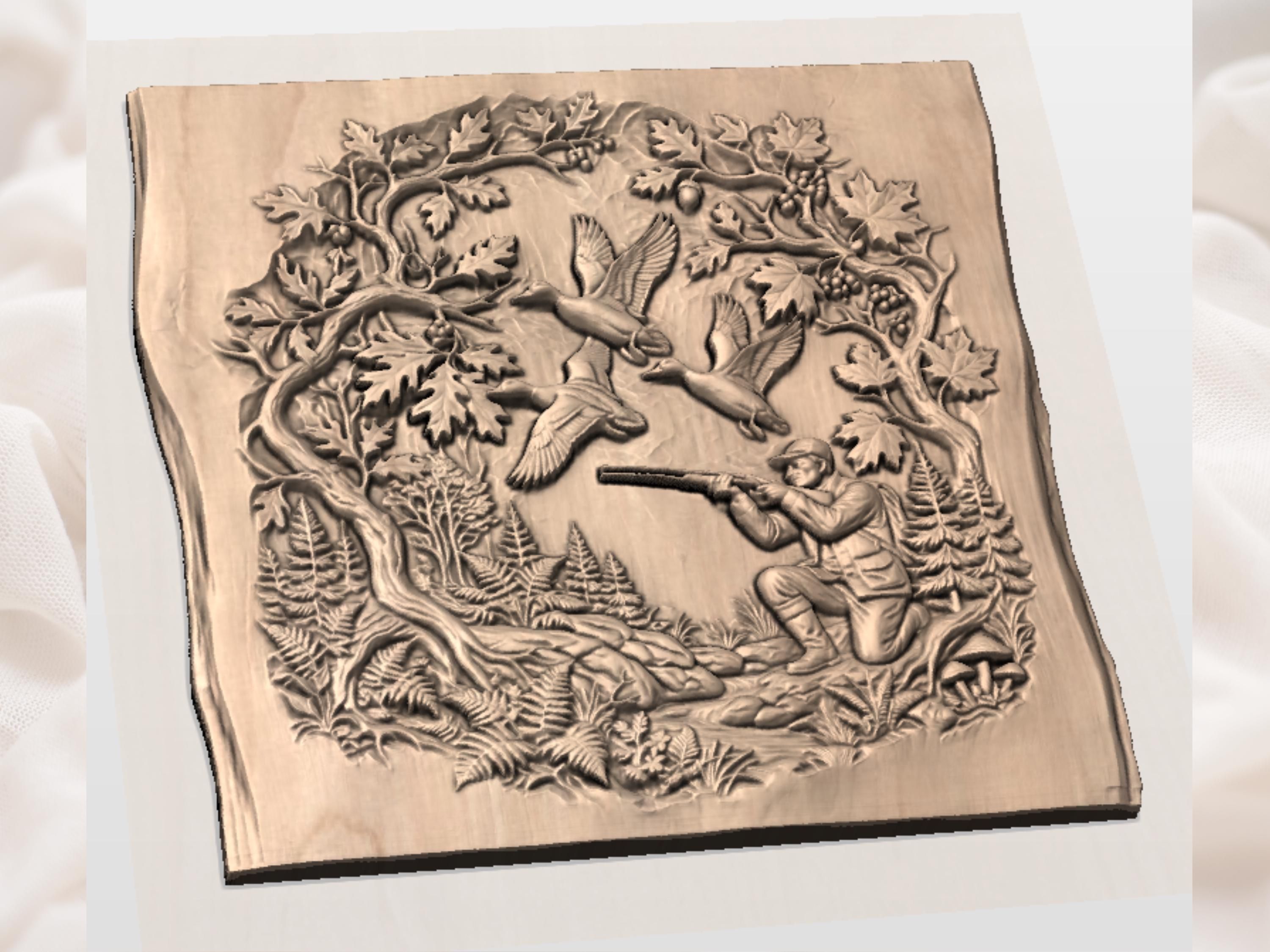 Mallard Hunter at the Stream Bas-Relief STL Carving bas-relief STL — view 3