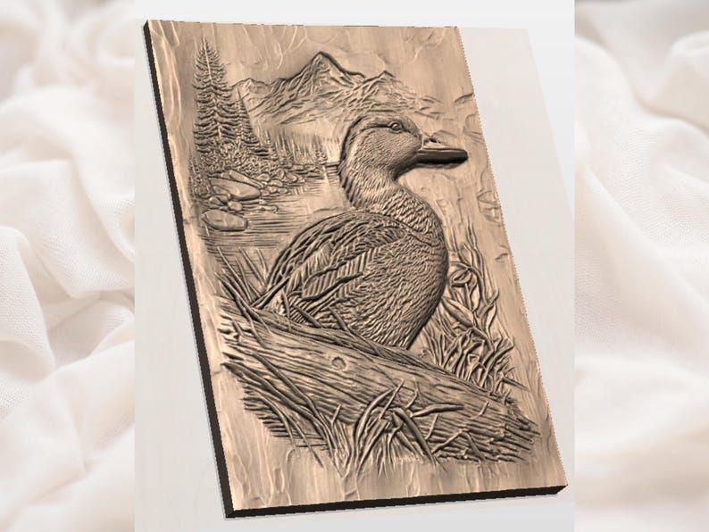 Mallard Duck by the Mountain Lake Bas-Relief STL Carving bas-relief STL — view 2
