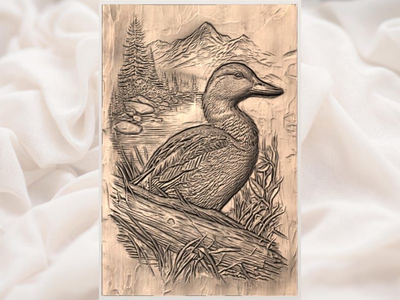 Mallard Duck by the Mountain Lake Bas-Relief STL Carving bas-relief STL — view 3