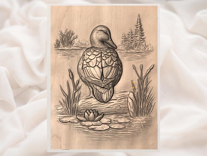 Mallard Duck Resting by the Pond 3D Relief STL Carving bas-relief STL — view 2