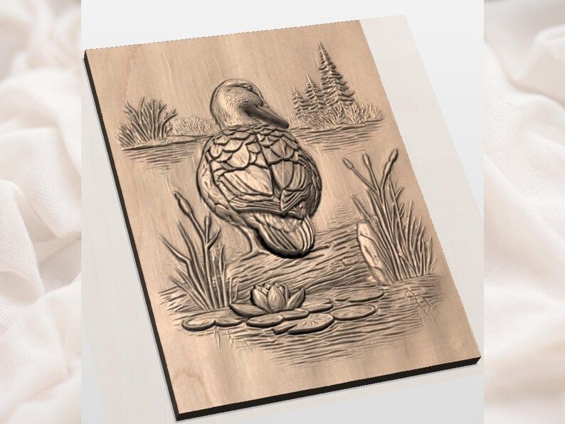 Mallard Duck Resting by the Pond 3D Relief STL Carving bas-relief STL — view 3