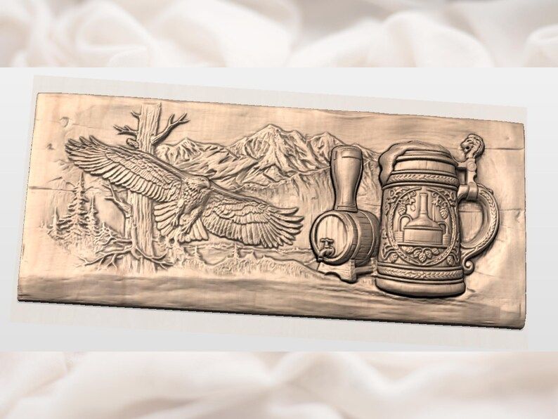 Soaring Eagle and Beer Stein Mountain Lodge Bas-Relief STL bas-relief STL — view 2