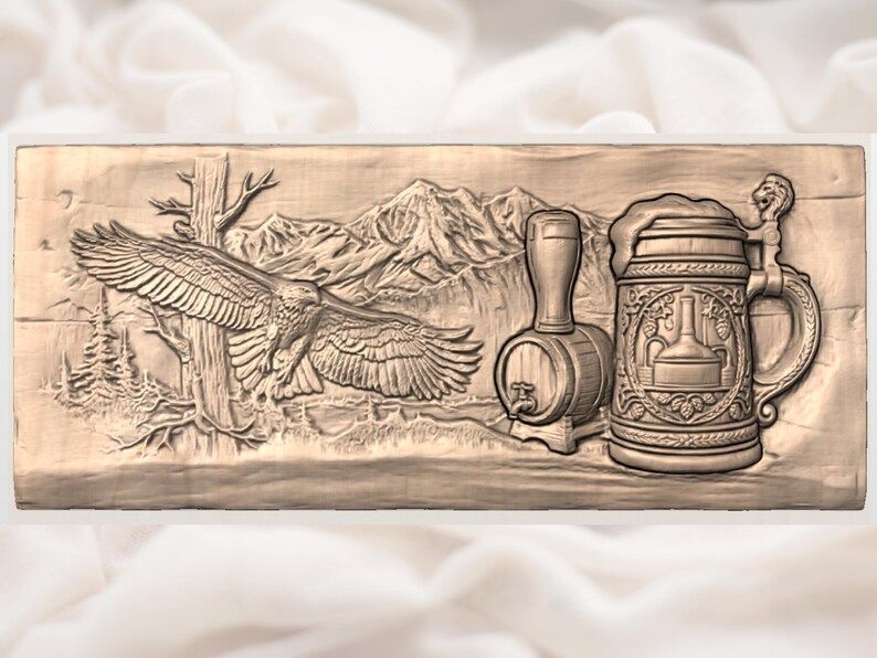 Soaring Eagle and Beer Stein Mountain Lodge Bas-Relief STL bas-relief STL — view 3