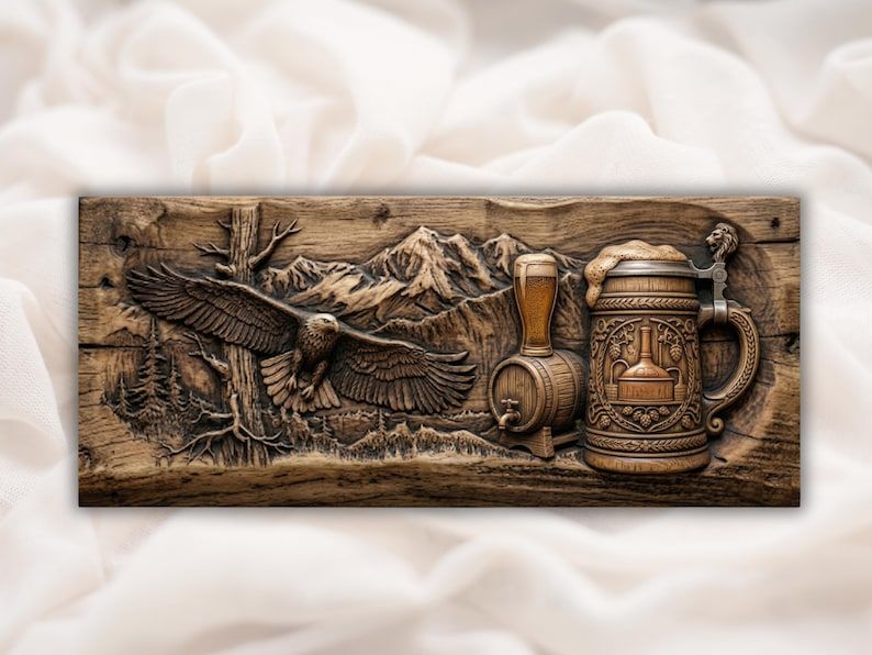Soaring Eagle and Beer Stein Mountain Lodge Bas-Relief STL bas-relief STL design