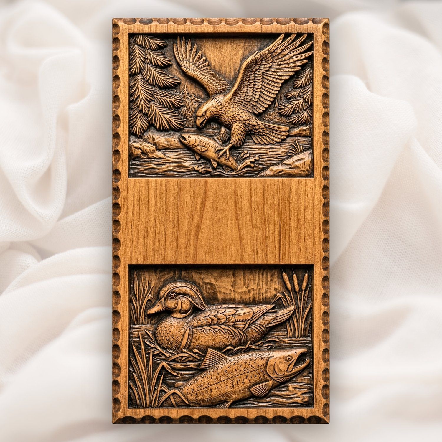 Doorbell plate Eagle Fishing and Duck River Wildlife CNC Relief STL bas-relief STL — view 15