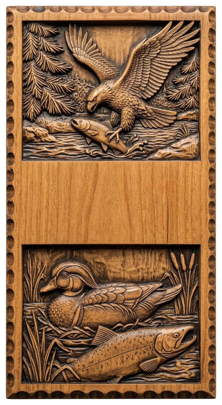 Doorbell plate Eagle Fishing and Duck River Wildlife CNC Relief STL bas-relief STL — view 13