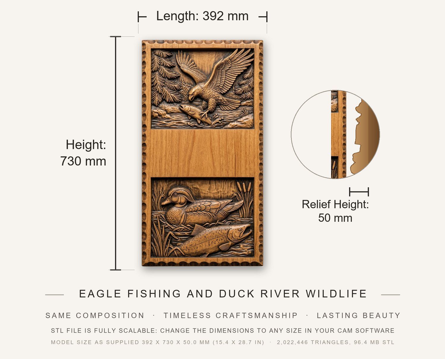 Doorbell plate Eagle Fishing and Duck River Wildlife CNC Relief STL bas-relief STL — view 3