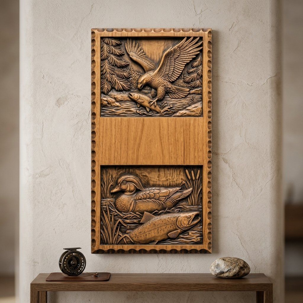 Doorbell plate Eagle Fishing and Duck River Wildlife CNC Relief STL bas-relief STL — view 14