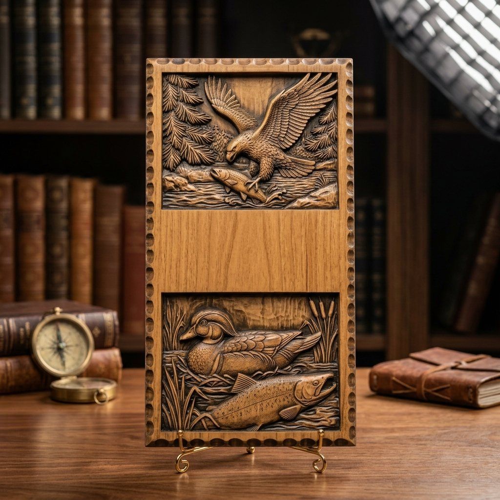 Doorbell plate Eagle Fishing and Duck River Wildlife CNC Relief STL bas-relief STL — view 4