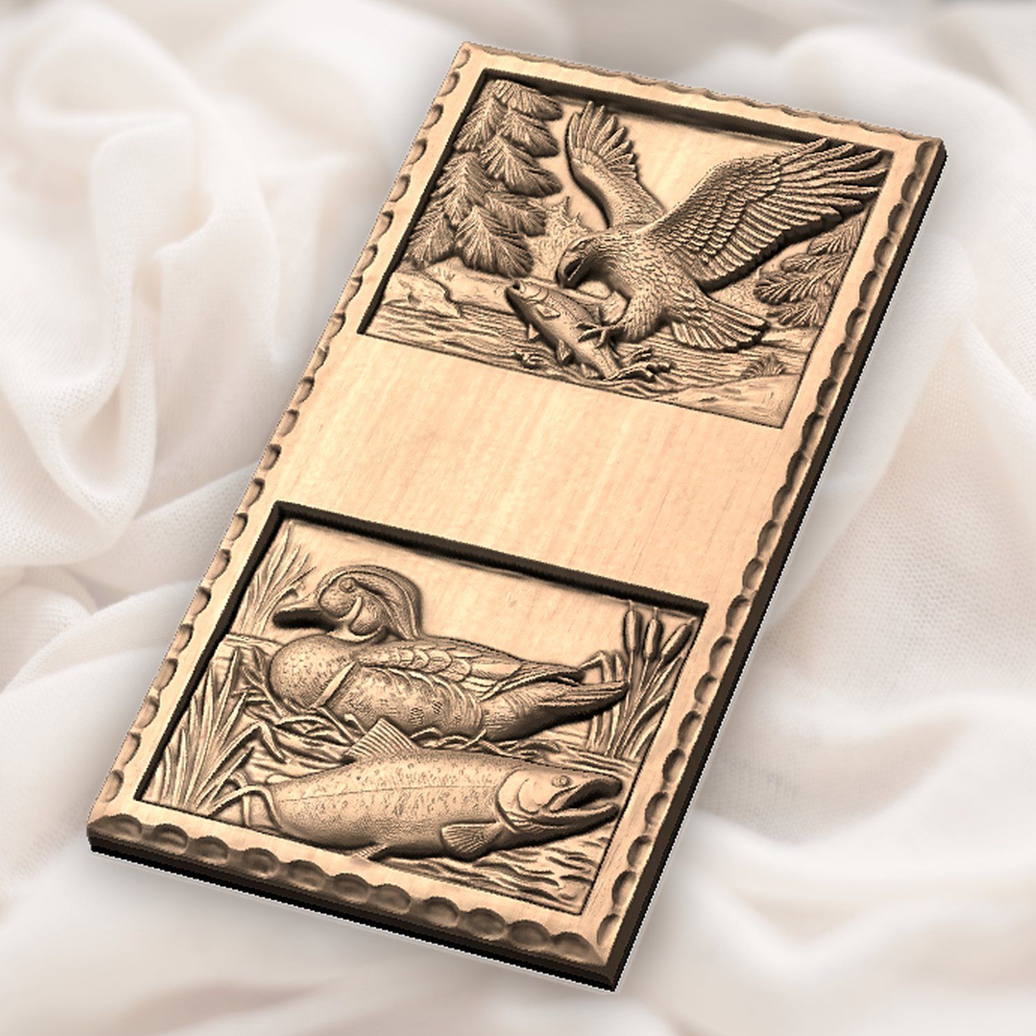 Doorbell plate Eagle Fishing and Duck River Wildlife CNC Relief STL bas-relief STL — view 6