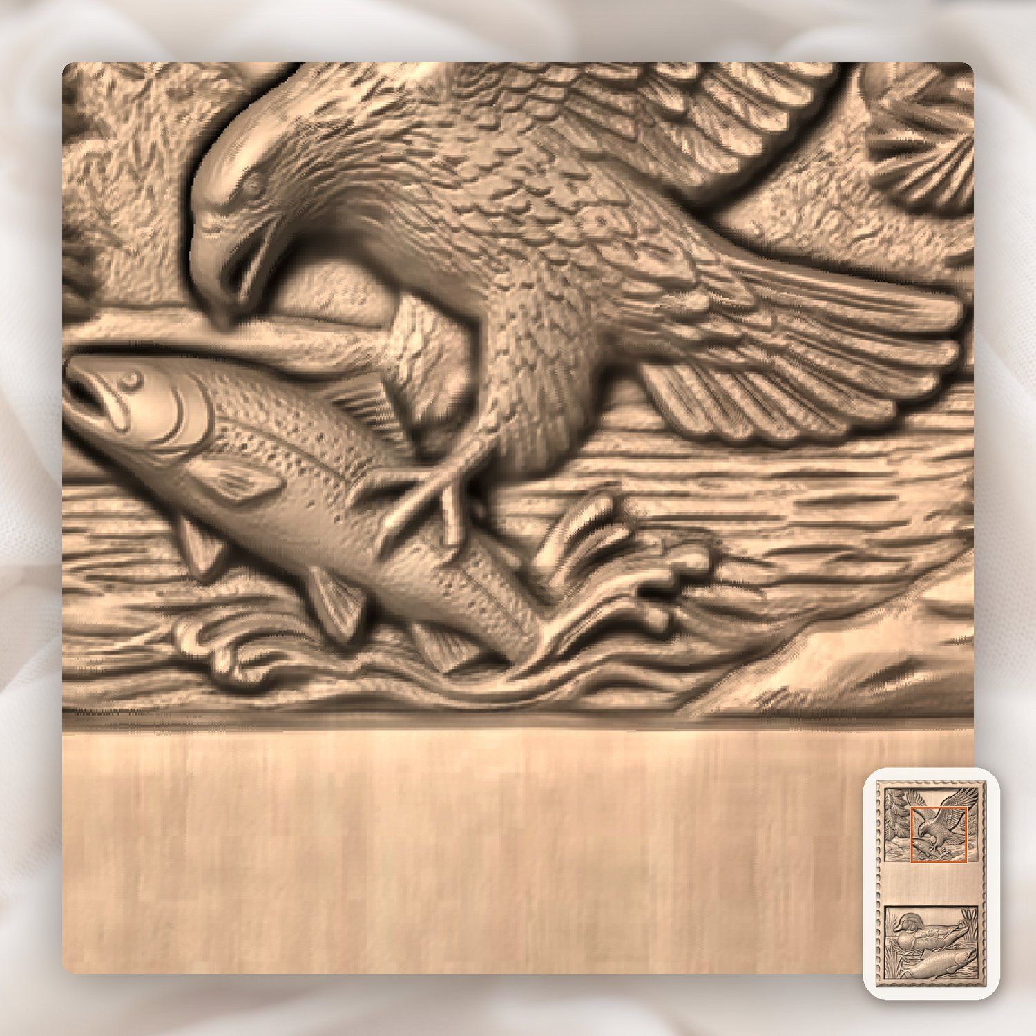Doorbell plate Eagle Fishing and Duck River Wildlife CNC Relief STL bas-relief STL — view 7