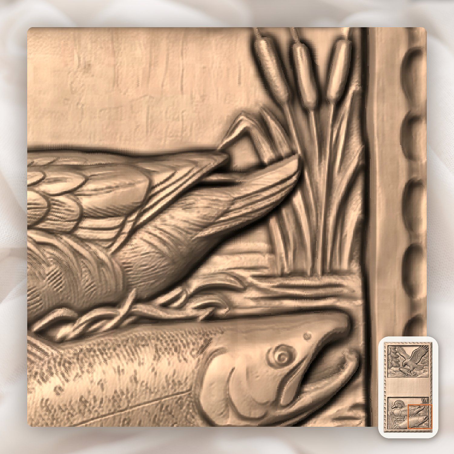 Doorbell plate Eagle Fishing and Duck River Wildlife CNC Relief STL bas-relief STL — view 9
